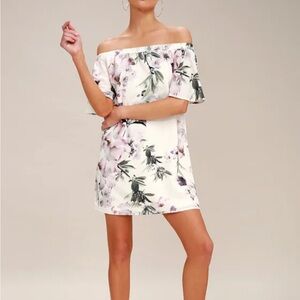 Lulu's White Pink Floral Mini Dress Feminine Cottagecore Party Fun flirty